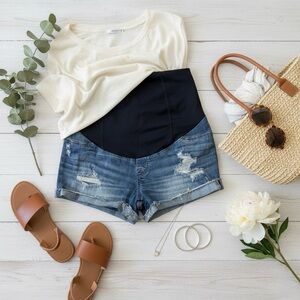 Isabel Maternity by Ingrid & Isabel Distressed Denim Shorts — 00/24